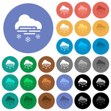 Misty And Snowy Weather Round Flat Multi Colored Icons