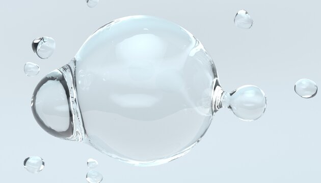 Cosmetic essence, closeup liquid bubbles, molecules of liquid bubbles on the background. Real transparent water drips. Pure Cosmetics Product. Moisturizer Skin Care.