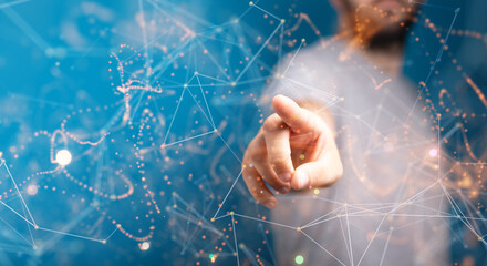 Businessman using data network with his fingers