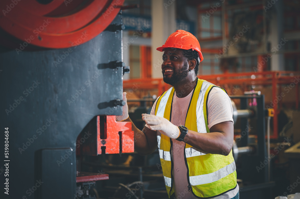 Portrait African American Black afro worker in factory, Cameroon Black ...