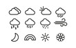 © Кирилл Макаров - Weather conditions set icon. Cloud, cloudy, sun, rain, lightning, thunderstorm, wind, moon, rainbow, snow, snowflake, forecast. Nature concept. Vector line icon for Business and Advertising