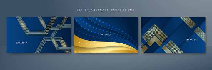 abstract template blue geometric diagonal background with golden line. luxury style.