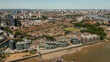 Aerial Drone Video St Katharines And Wapping Area Of Downtown London