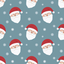 Christmas Seamless Pattern With Santa Claus And Snowflakes.