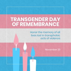 Wall Mural - composite of transgender day of remembrance text over candles and transgender pride flag