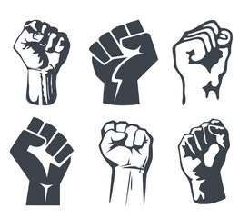 Set of six raised fists