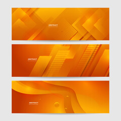 Modern orange yellow abstract vector long banner. Minimal background with waves arrows geometric shapes and copy space for text. Social media cover and web wide banner template