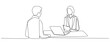 © Natvc - Job interview - vector modern simple one line design composition with recruiter and candidate. Continuous Line Drawing of man and woman are talking at the table