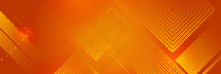 Modern orange yellow abstract vector long banner. Minimal background with waves arrows geometric shapes and copy space for text. Social media cover and web wide banner template