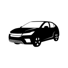 Small Car Silhouette On White Background. Vehicle Icons Set View From Side