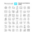 Disasters and accidents preparedness linear icons set. Keeping home safe, secure. Customizable thin line symbols. Isolated vector outline illustrations. Editable stroke. Quicksand-Light font used