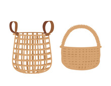 Two Empty Wicker Baskets Vector Illustration Isolated On White Background