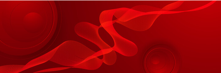 Wall Mural - Modern red abstract vector long banner. Minimal background with waves arrows geometric shapes and copy space for text. Social media cover and web wide banner template