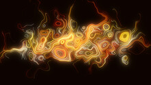 Fiery Abstract Spiral Background. Flame Is Circular Maze. Pattern Of Chaotic Waves, Lines. Energy Flows. Hypnotic Screensaver. Poster For Technology, Business, Presentations, Social Networks. 