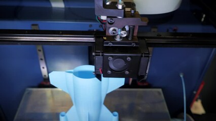 Wall Mural - Automated technical 3d printer. Media. 3D printer creates tall object. Large automated 3d printer