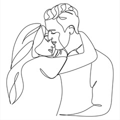 Wall Mural - Man and woman Line art. Sexy couple line. kiss Valentine's Day Love vector illustration, hand-drawn lines, simple wedding couples.