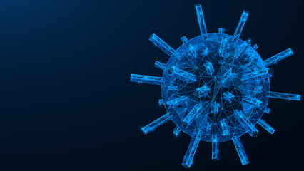 Wall Mural - Digital planet. Connected building communication technologies. Low-poly design of lines and dots. Blue background.