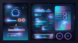 © ZinetroN - HUD, UI, GUI Futuristic User Interface. Dashboard, Scanning System infographic elements like scanning graph or waves. Cyberpunk graphs. Display with data for computing, virtual game. Blue neon color