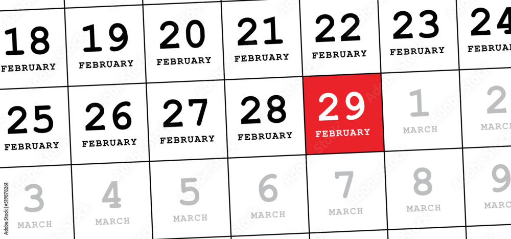 Happy Leap day or leap year slogan. Calendar page 29 February, month ...