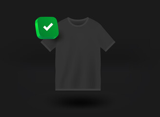 Aufkleber - Black t-shirt with checkmark icon. 3d vector illustration
