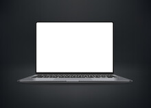 Black Laptop With White Blank Screen On Black Background. 3d Vector Mockup