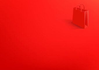 Vector wallpaper with red shopping bag. 3d vector background with copy space