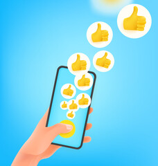 Aufkleber - Man pressing button on smartphone. Using social media
