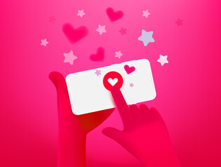 Poster - Using modern smartphone for social media. 3d vector