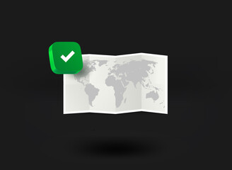 Aufkleber - Paper world map with checkmark icon. 3d vector illustration