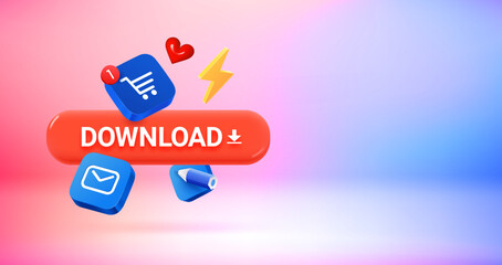 Leinwandbilder - Download new applications concept. Vector 3d banner with copy space