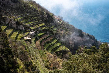 Shoreline of the scenic Amalfi coast from the path of the Gods, Southern Italy