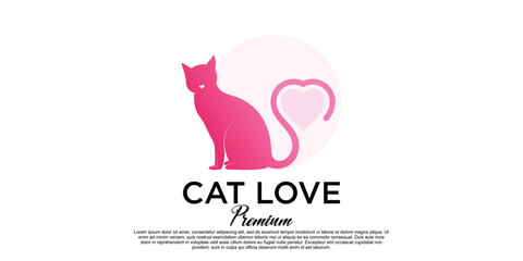 Wall Mural - Cat love logo design with creative unique style Premium Vector