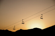 Silhouette Of A Chairlift In Astun Ski Resort, Pyrenees In Spain.