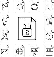 Poster - File, document, lock icon in a collection with other items