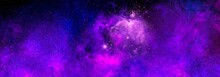 Space Background With Realistic Nebula And Shining Stars. Abstract Scientific Background With Nebulae And Stars In Space. Nebula Night Starry Sky In Rainbow Colors. Multicolor Outer Space.