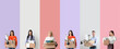 Set of dismissed people on color background