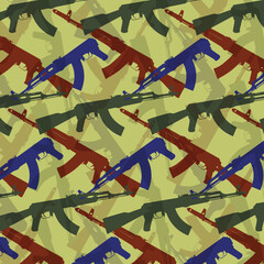 Wall Mural - Russian army the Kalashnikov assault rifle camouflage military pattern. 