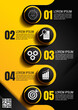 infographics design, circle 5 process chart diagram template for presentation workflow, abstract timeline elements, flow chart business yellow and black color layout concept