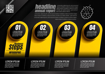 Wall Mural - infographics design, circle 5 process chart diagram template for presentation workflow, abstract timeline elements, flow chart business yellow and black color layout concept