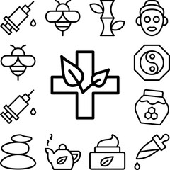 Canvas Print - Homeopathy cross leaf icon in a collection with other items