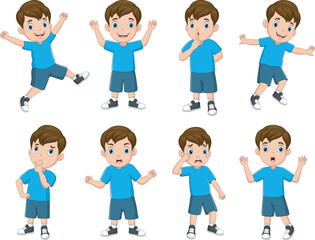 set of funny and cute little boy with different expressions