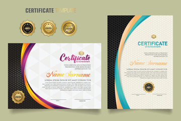 Wall Mural - Luxury certificate template with dynamic and attractive colors on curved line shape ornament modern pattern