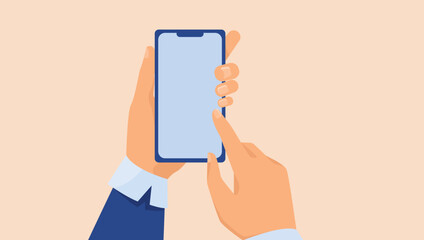 Hands of users holding mobile phones. Flat vector illustration. the concept for the mobile user, website design or landing web page