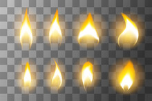 Set Of Fire Flame Light Effect Vector Illustration Isolated On Transparent Background