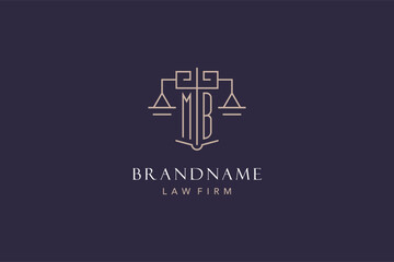 Wall Mural - Initial letter MB logo with scale of justice logo design, luxury legal logo geometric style