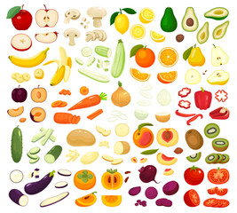 Wall Mural - Sliced Fruits Vegetables Set