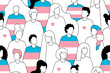 transgender crowd of people seamless pattern. International Transgender Day,31 March. Different people marching on the pride parade. Human rights. transgender person. transgender pride flag. 