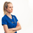 © PoppyPix - a blonde female doctor thinking out - closeup isolated. High quality photo