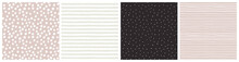  Simple Spot And Stripe Baby Girl Seamless Pattern Set In Neutral Beige, White, Soft Pink And Black Colors For Infant Clothing, Blanket Or Bedding Textile.