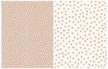 Abstract Hand Drawn Vector Patterns.Beige And White Brush Dots On A Light Brown And Off-White Background. Modern Irregular Geometric Seamless Pattern.Cool Repeatable Dotted Print.Gender Neutral Color.